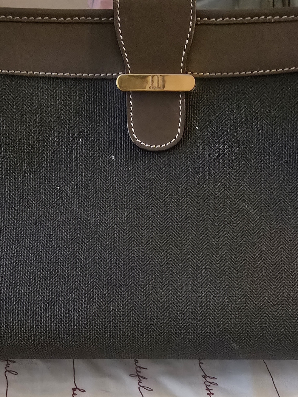 Dunhill Black Canvas Clutch with Brown Leather Trim and Gold Accent-EUC!